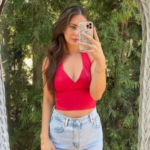 Vintage Y2K Newport new cropped plunge halter top sz small